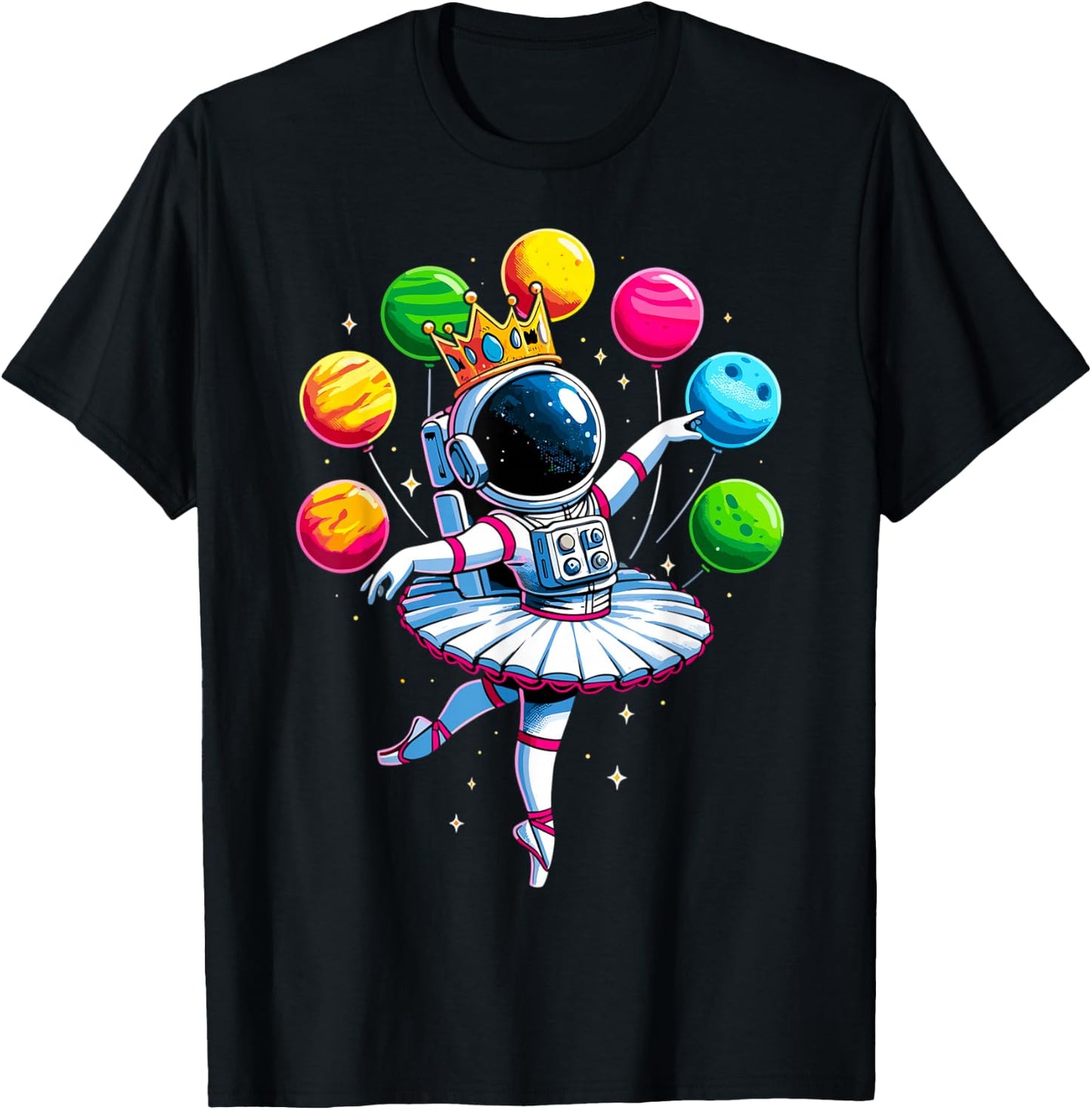Ballerina Girl Space Astronaut T-Shirt - T-Shirt | Black