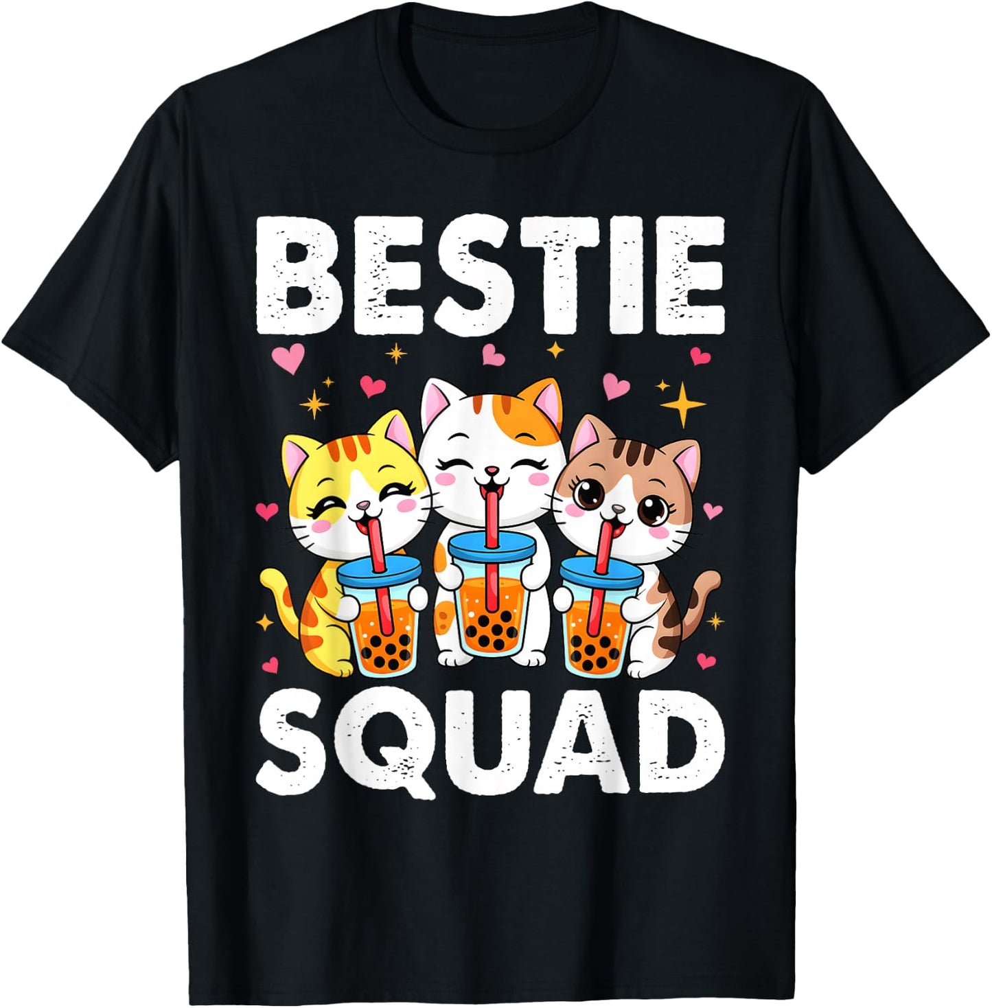 Bestie Squad Twinning Best Friend Matching Girls Twin Cats T-Shirt - T-Shirt | Black