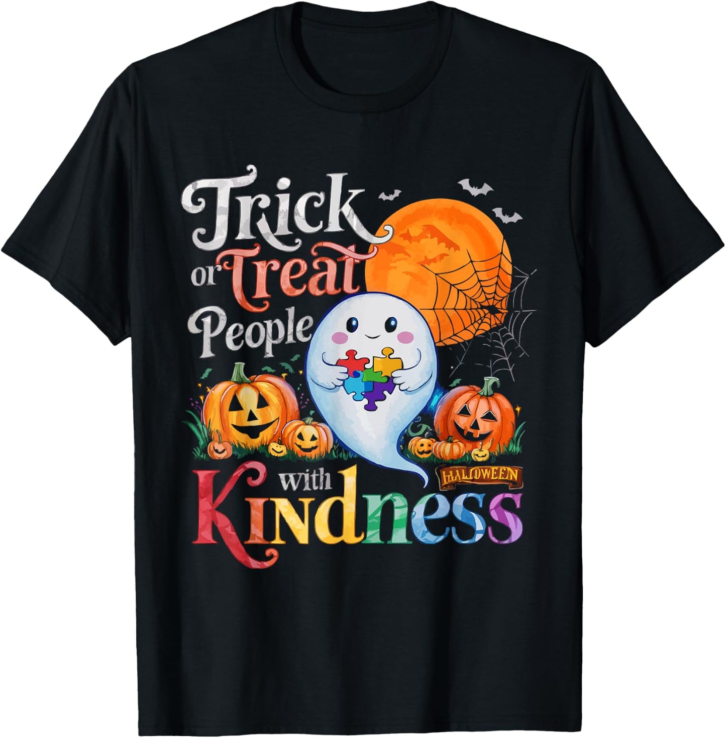 Support Autism Halloween Spooky Autistic Trick Or Treat T-Shirt - T-Shirt | Black