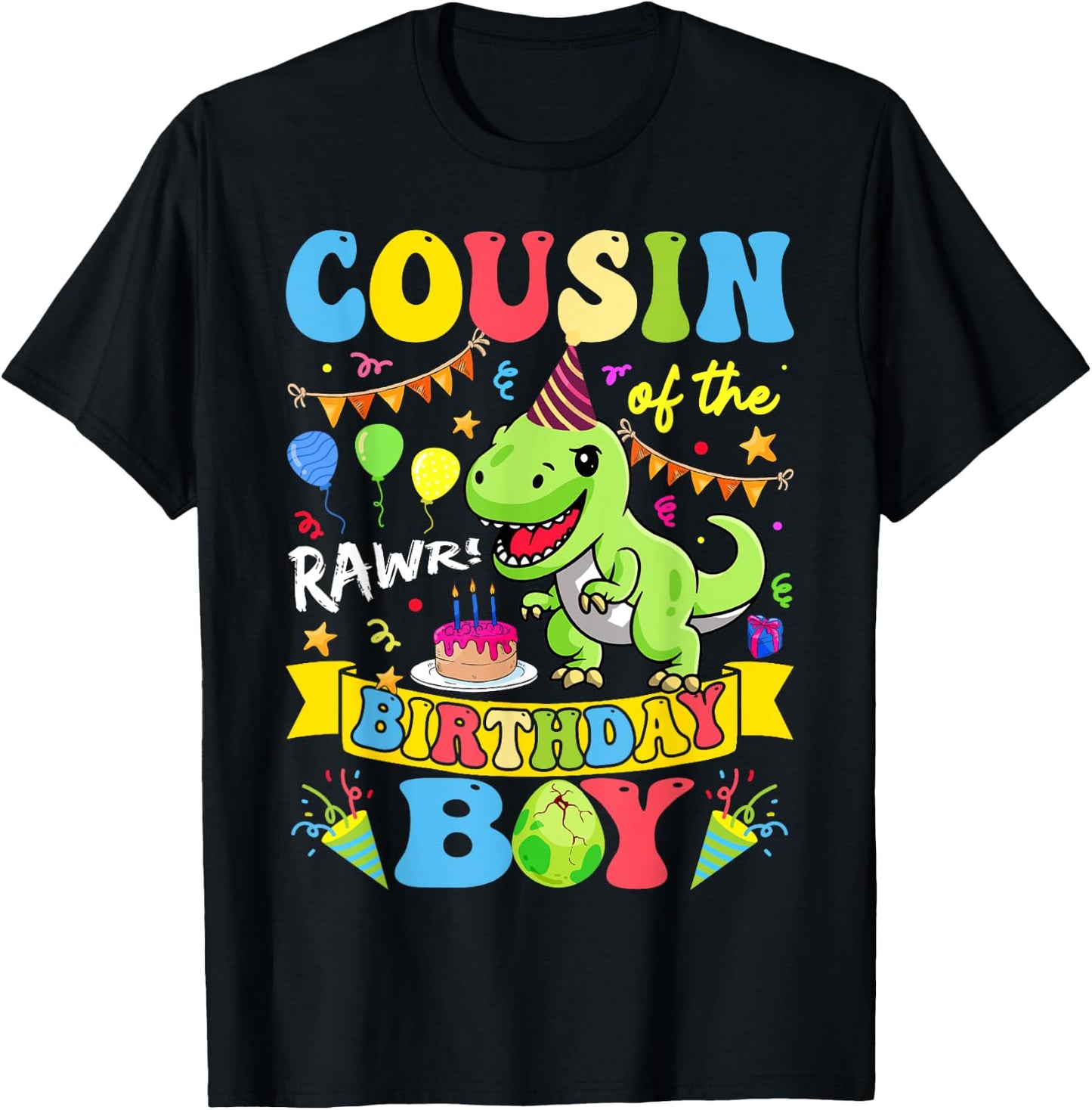 Cousin Of The Birthday Boy T-Rex Dinosaur Birthday Groovy T-Shirt - T-Shirt | Black