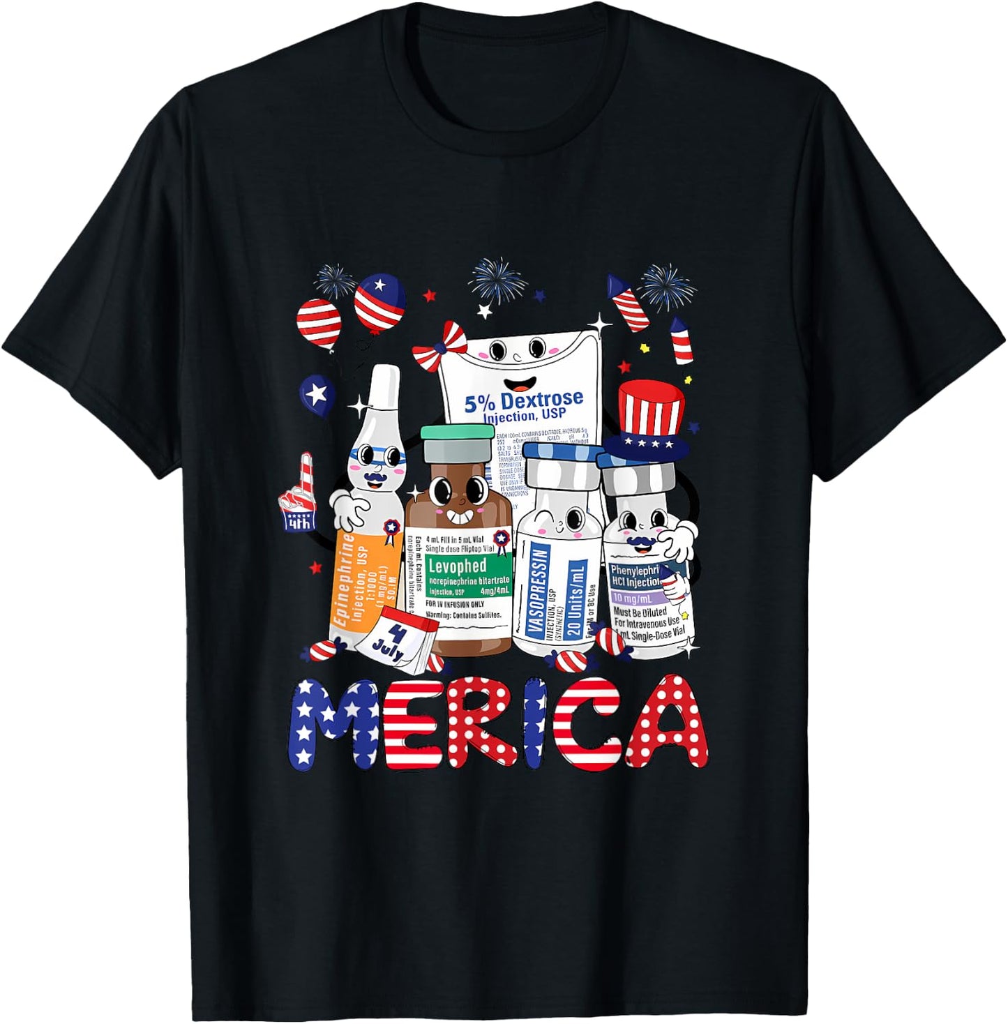4th of July Red White Icu Nurse Care Er Ed Rn Micu Cvicu Women Men T-Shirt - T-Shirt | Black