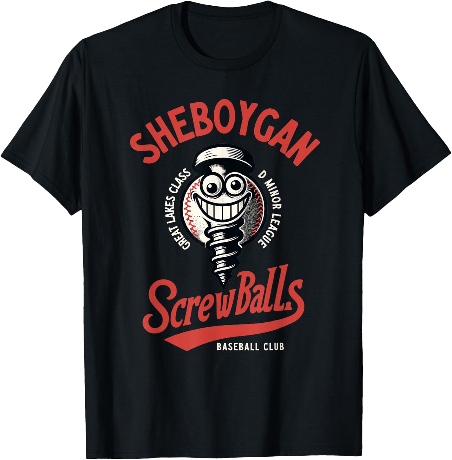 Sheboygan Screwballs Retro Minor League Baseball Team T-Shirt - T-Shirt | Black