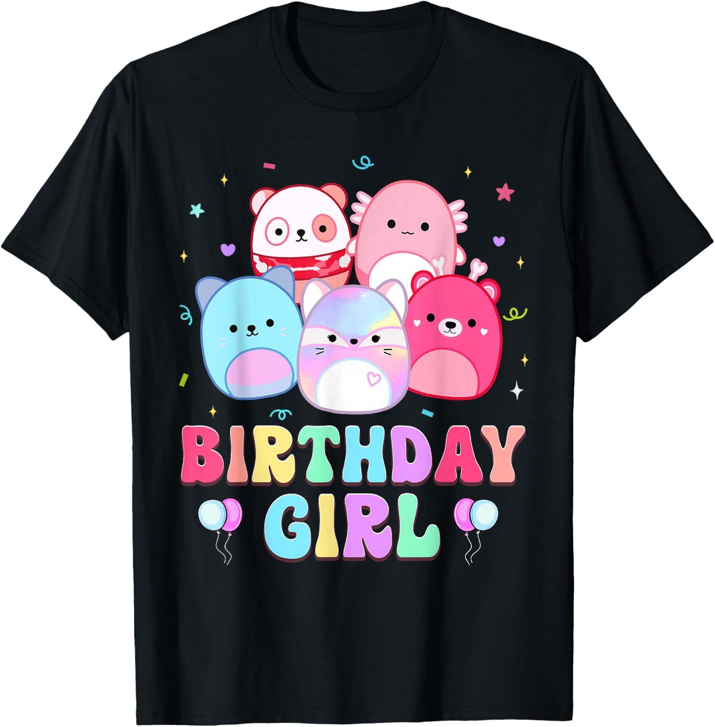 Happy Birthday Girl Squish Squad Mallow Girls Kids Birthday T-Shirt - T-Shirt | Black