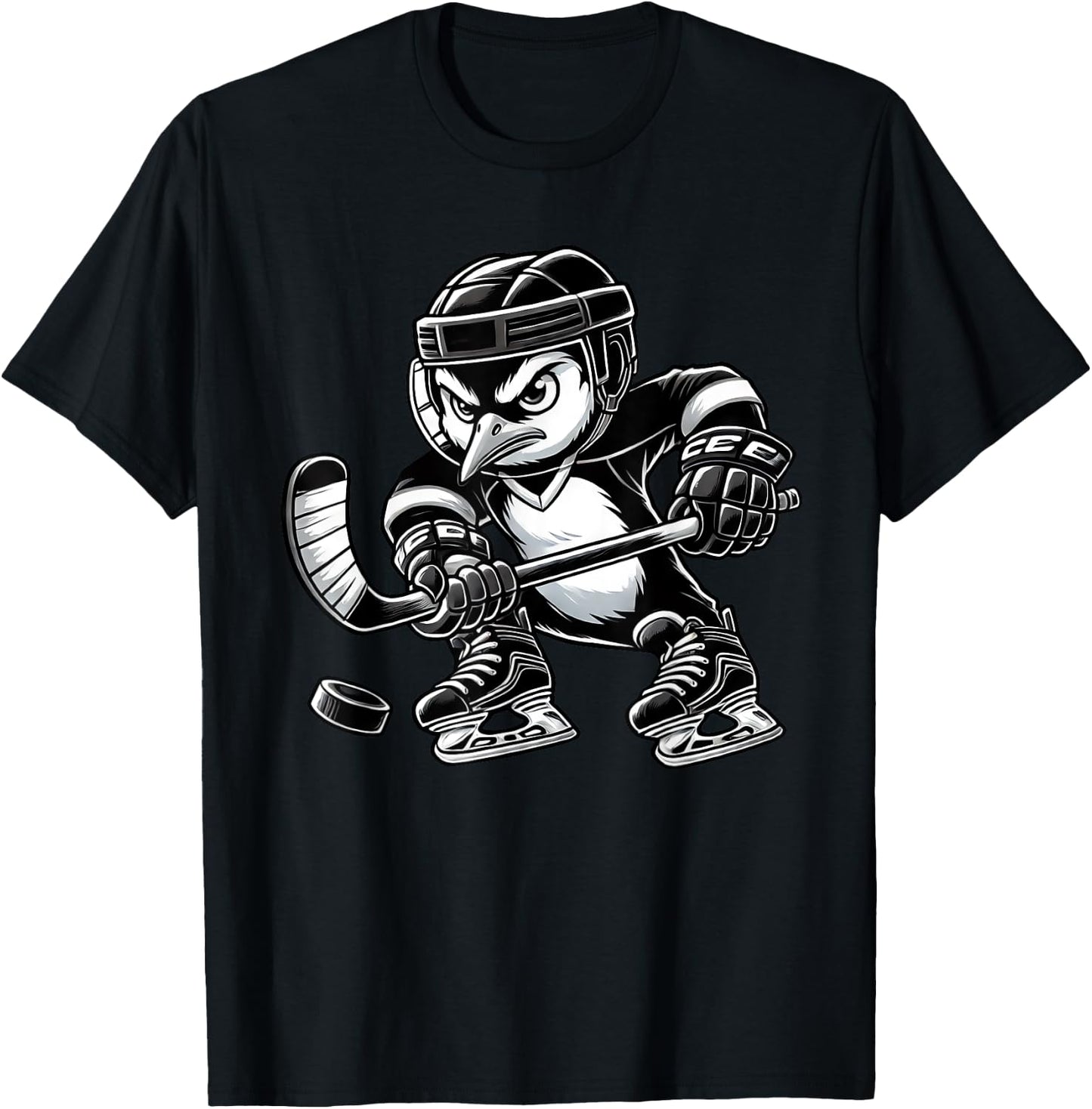 Penguin Hockey Player Team T-Shirt - T-Shirt | Black