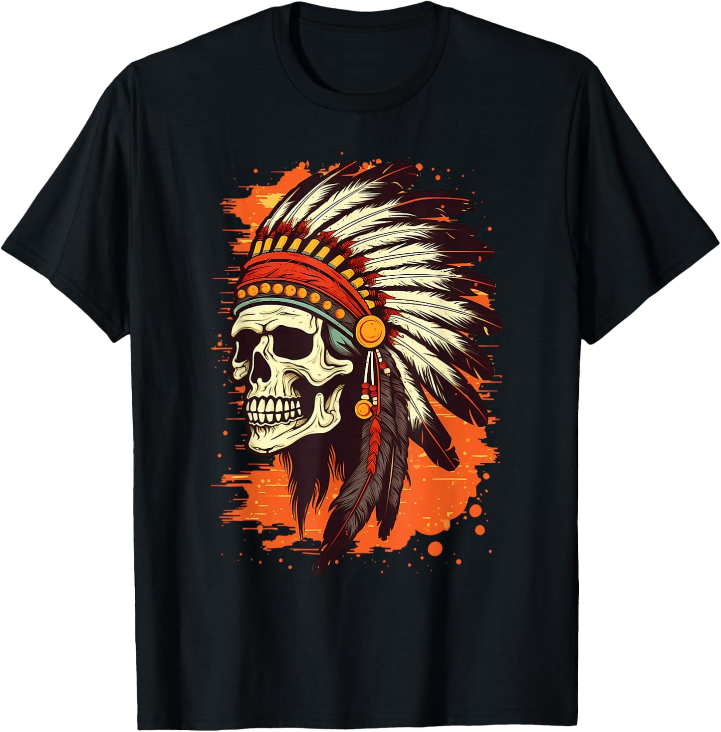 Indian Skull Indian Headdress Skull Chief Shirt T-Shirt - T-Shirt | Black