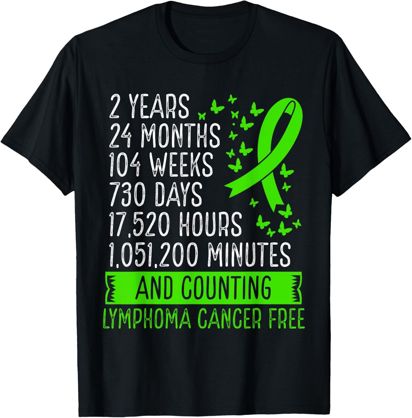 2 Years Lymphoma Cancer Free Awareness Ribbon Movement T-Shirt - T-Shirt | Black