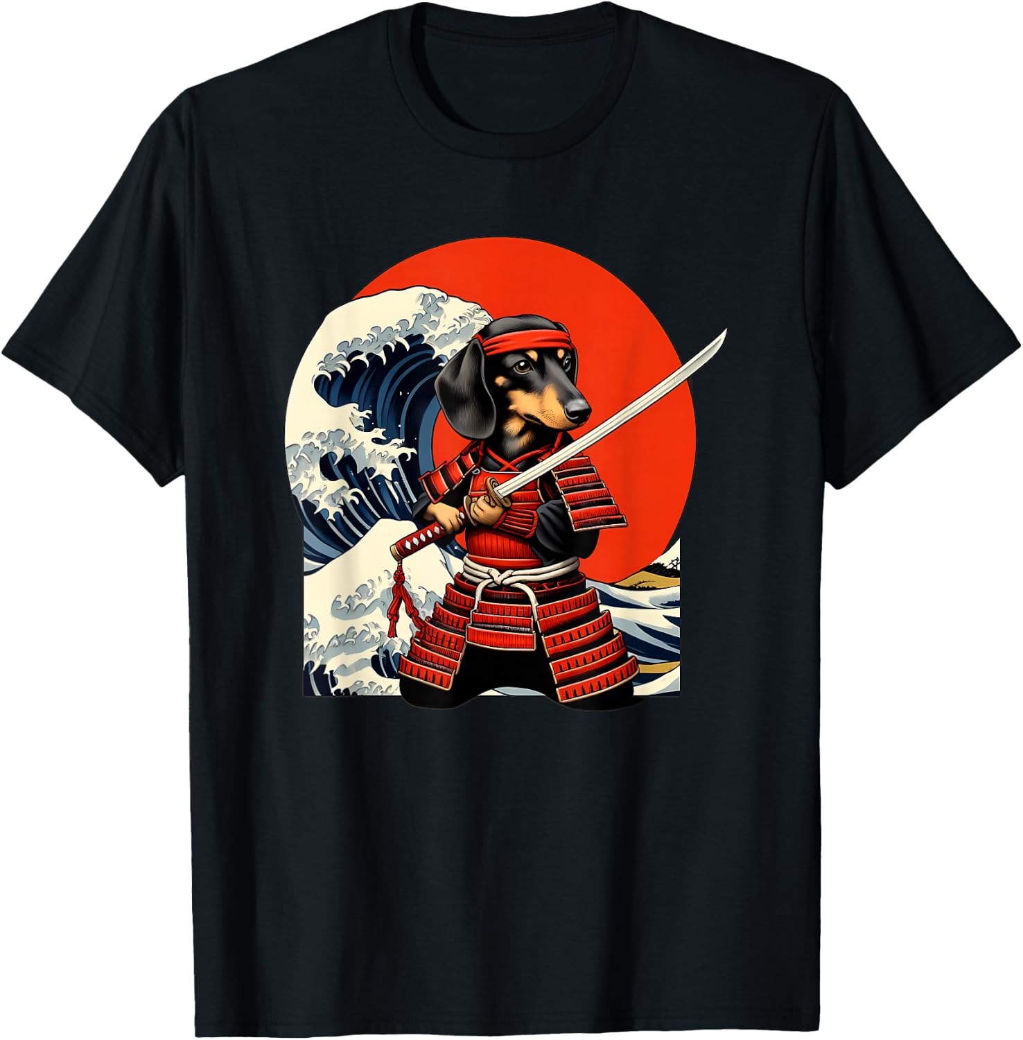 Otaku Weiner Dachshund Dog Samurai T-Shirt - T-Shirt | Black