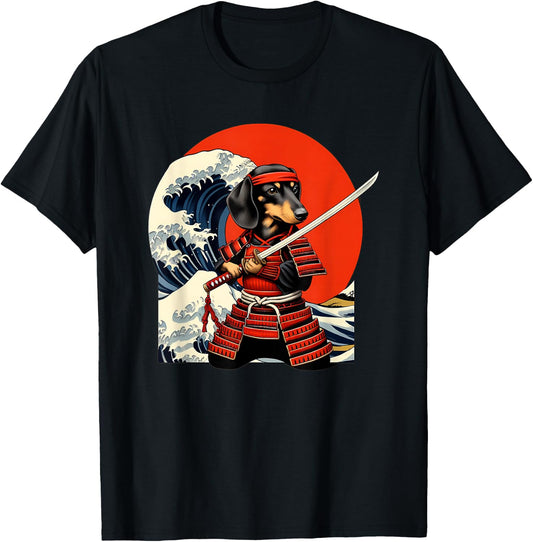 Otaku Weiner Dachshund Dog Samurai T-Shirt - T-Shirt | Black