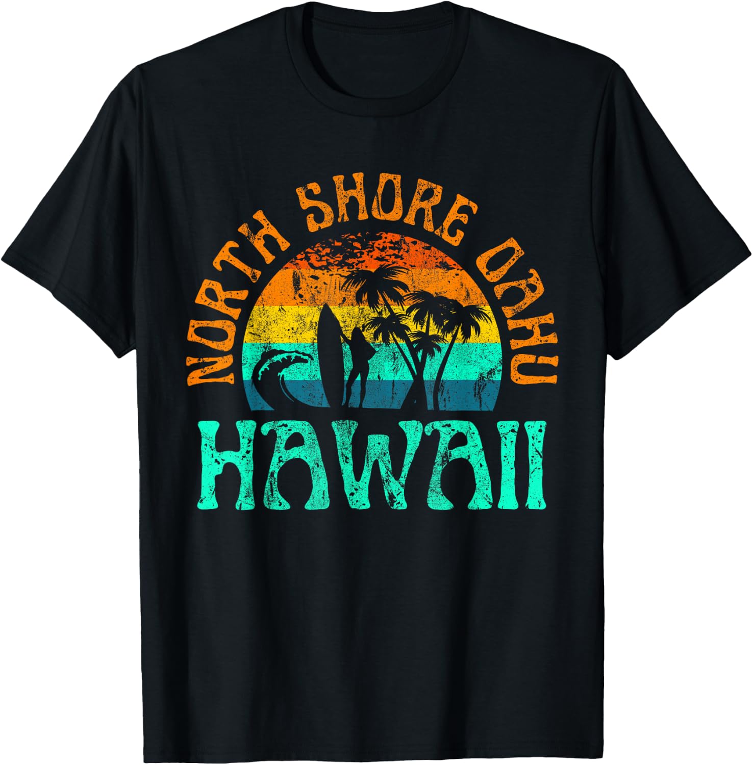 North Shore Oahu Hawaii Surf Beach Surfer Waves Girls T-Shirt - T-Shirt | Black
