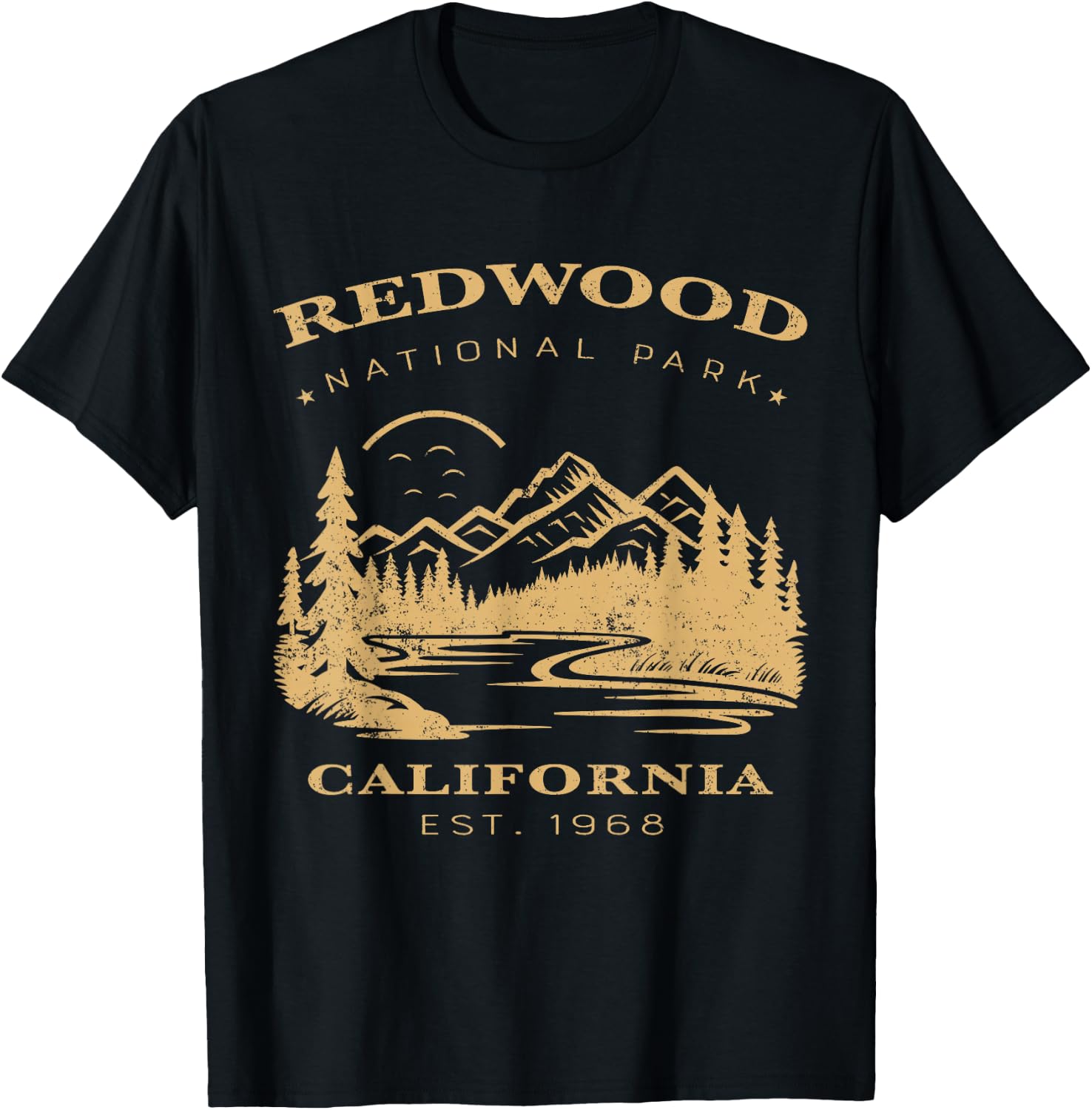 Retro Vintage Redwood National Park for kids Hiking Camping T-Shirt - T-Shirt | Black