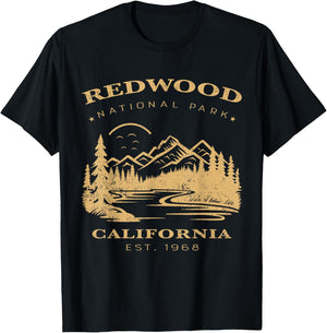 Retro Vintage Redwood National Park for kids Hiking Camping T-Shirt - T-Shirt | Black