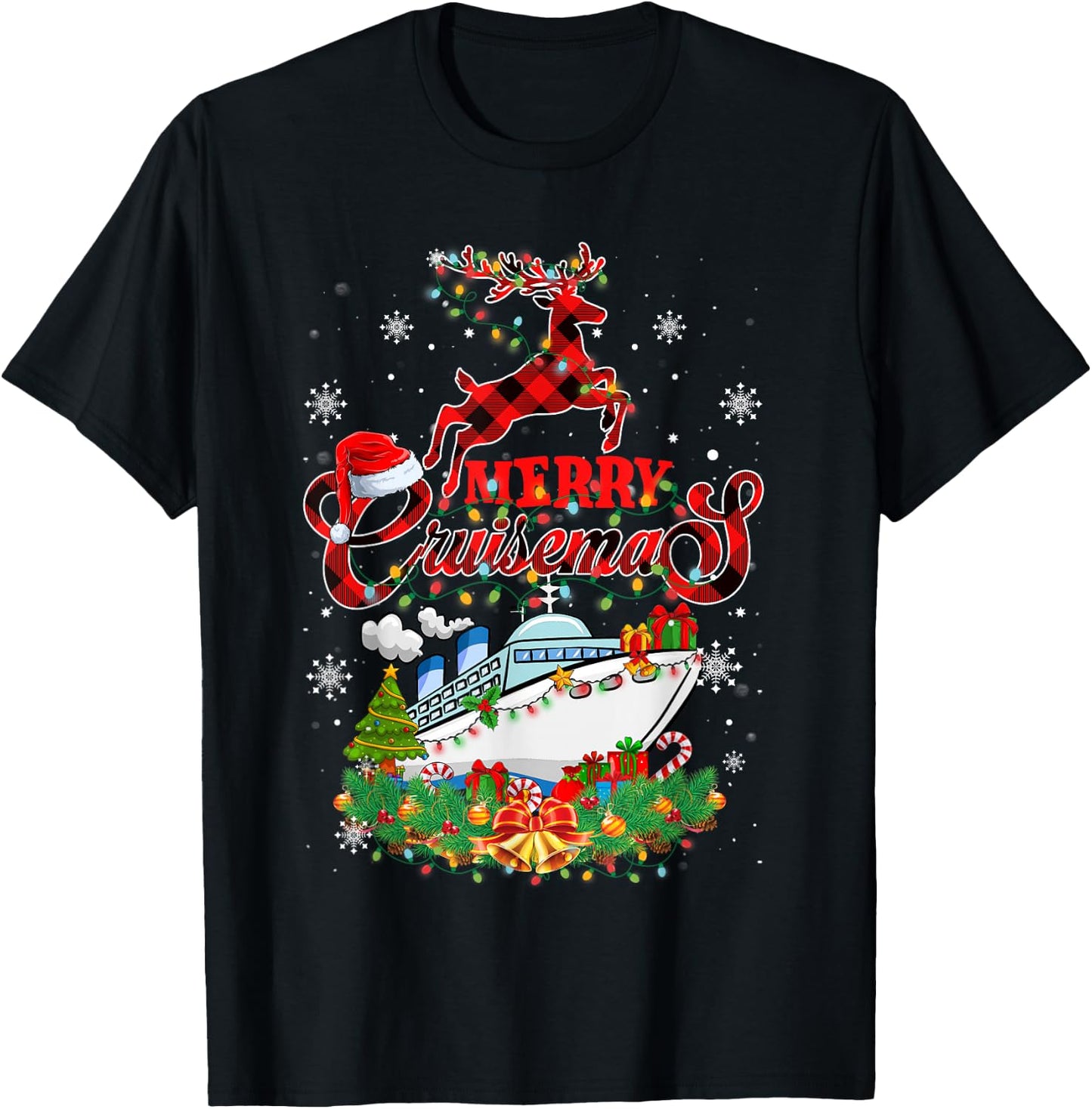 Merry Cruisemas 2025 Christmas Santa Reindeer Cruise T-Shirt - T-Shirt | Black