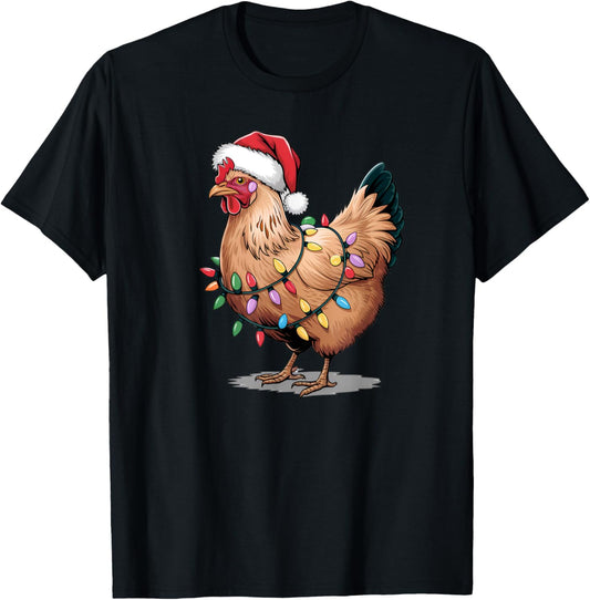 Funny Christmas Chicken Christmas Lights Kids Women Men T-Shirt - T-Shirt | Black