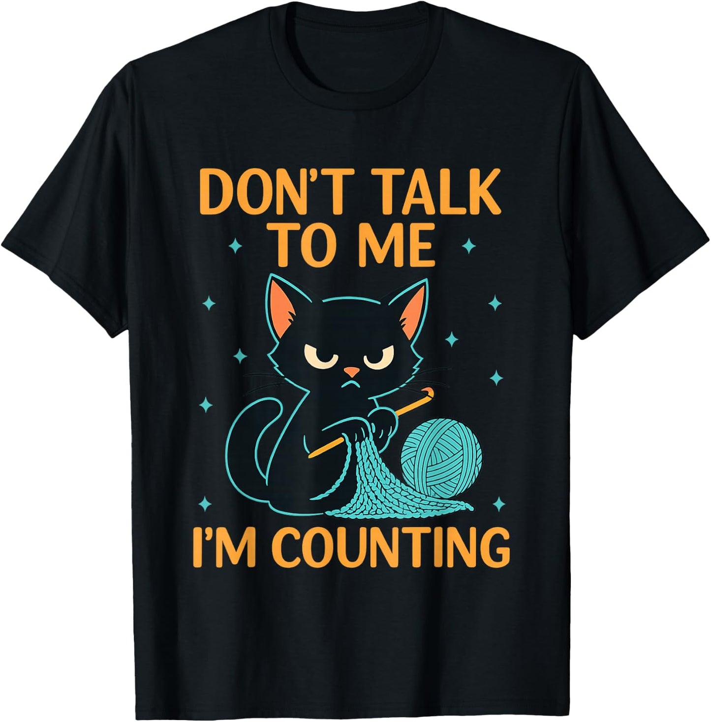 Crochet Cat Counting Stitches Design Humor T-Shirt - T-Shirt | Black