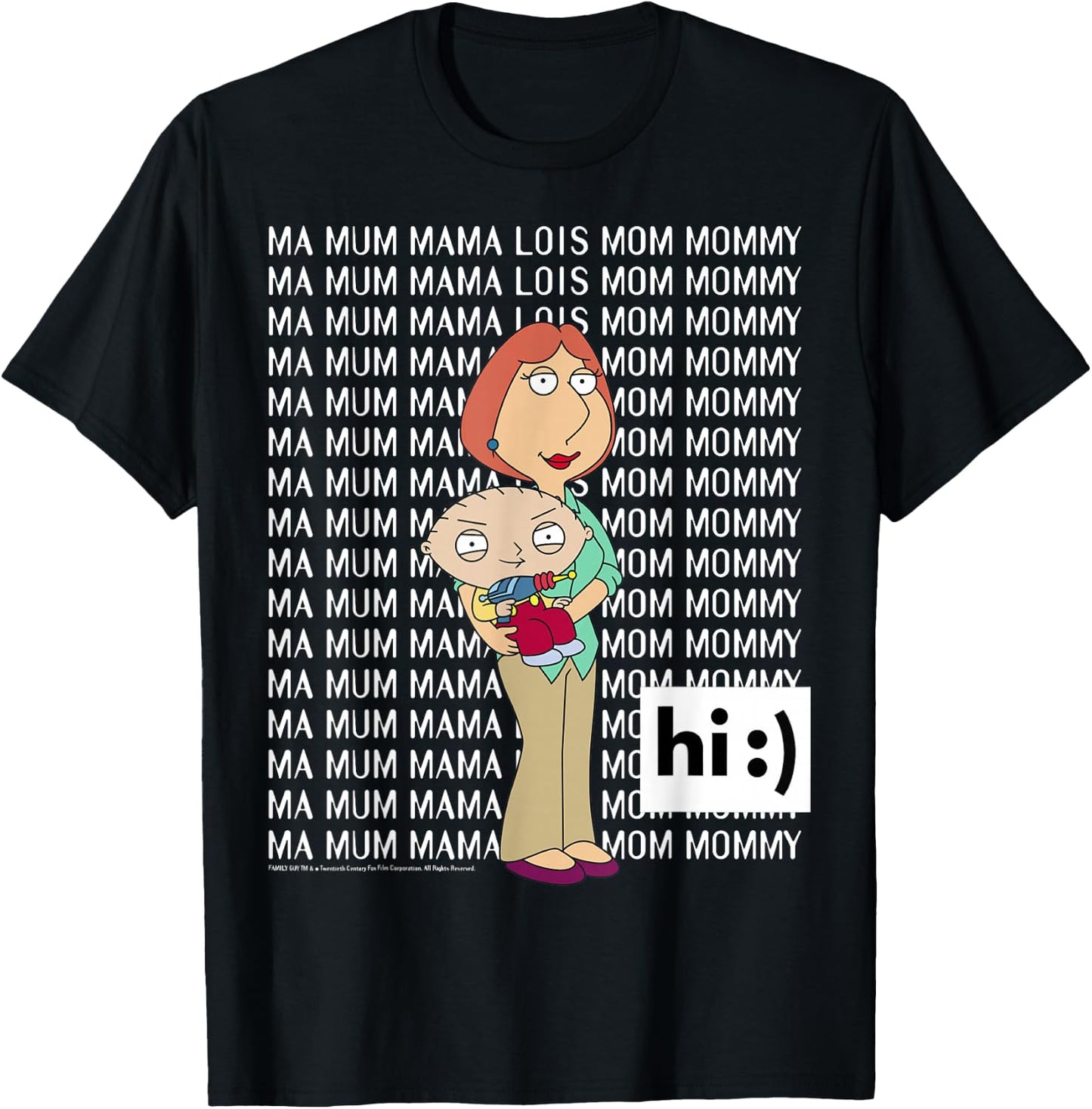 Family Guy Lois Stewie Ma Mum Mama Mom Big Chest Text Logo T-Shirt - T-Shirt | Black
