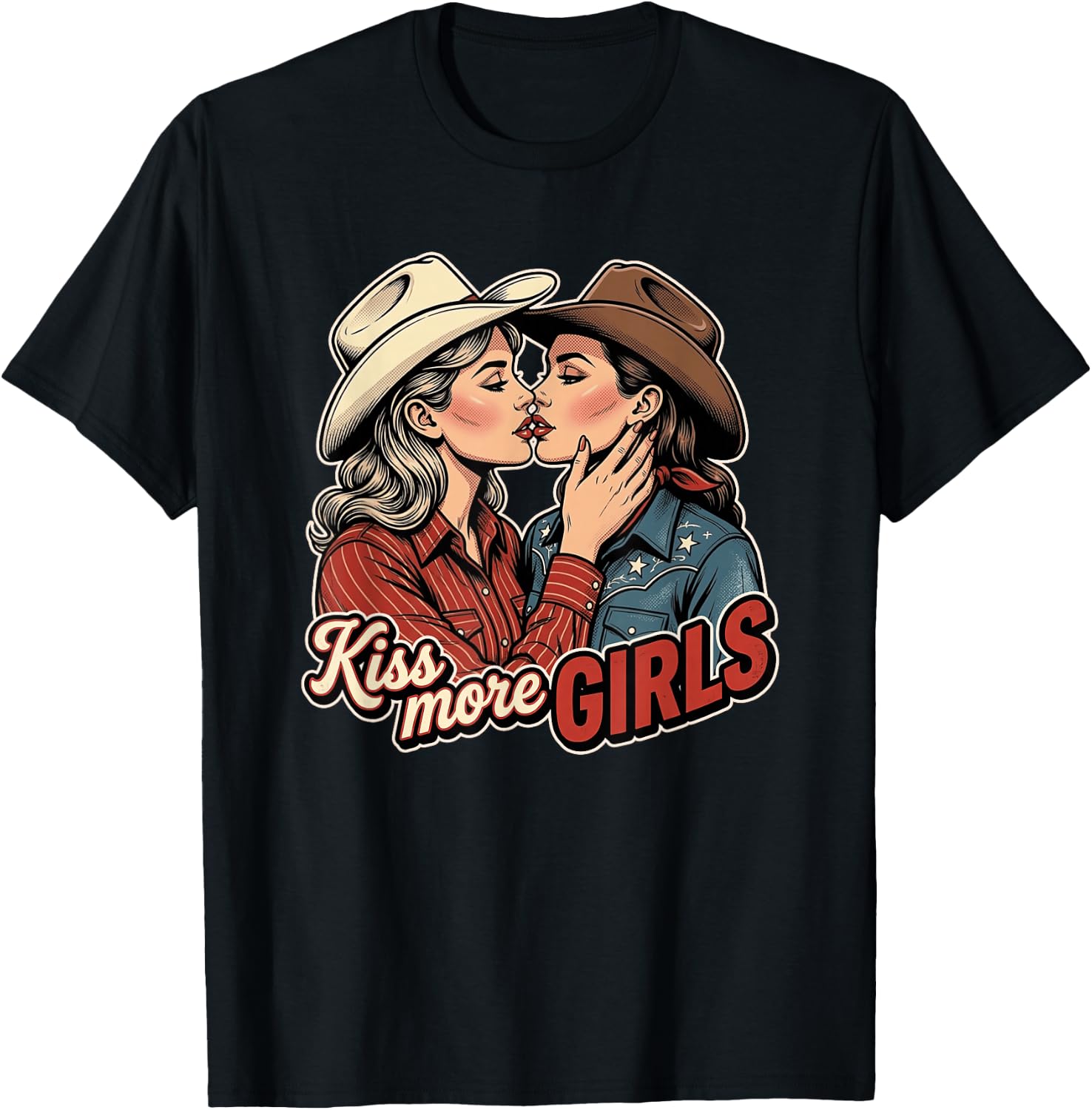 Kiss More Girls Pride Month Bisexual Lesbian Cowgirls LGBTQ T-Shirt - T-Shirt | Black