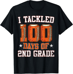 I Tackled 100 Days Of 2nd Grade Football 100 Days Of School T-Shirt - T-Shirt | Black