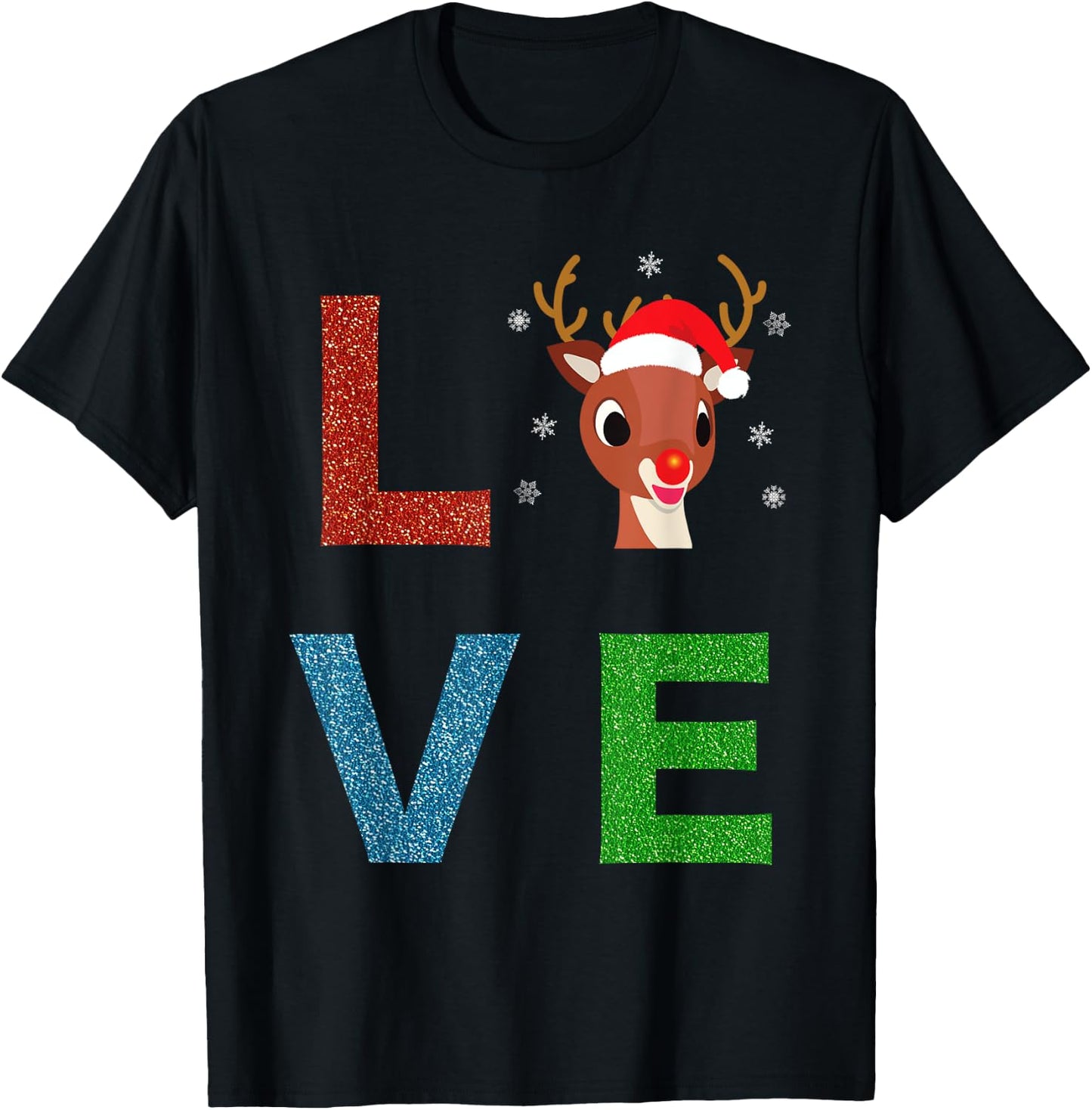Rudolph Red Nosed Reindeer, Sparkly LOVE Kids T-Shirt - T-Shirt | Black