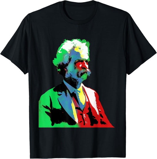 Mark Twain Colorful Old Gentleman Fun Art T-Shirt - T-Shirt | Black