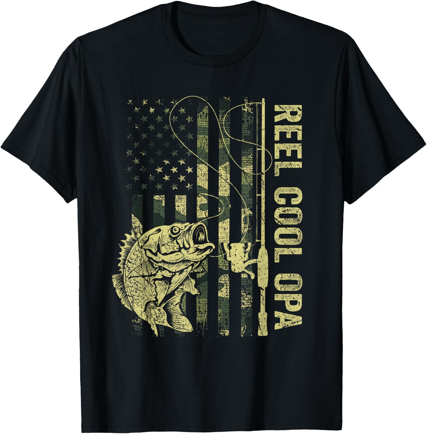 Reel Cool Opa Camouflage American Flag Father's Day Gift T-Shirt - T-Shirt | Black