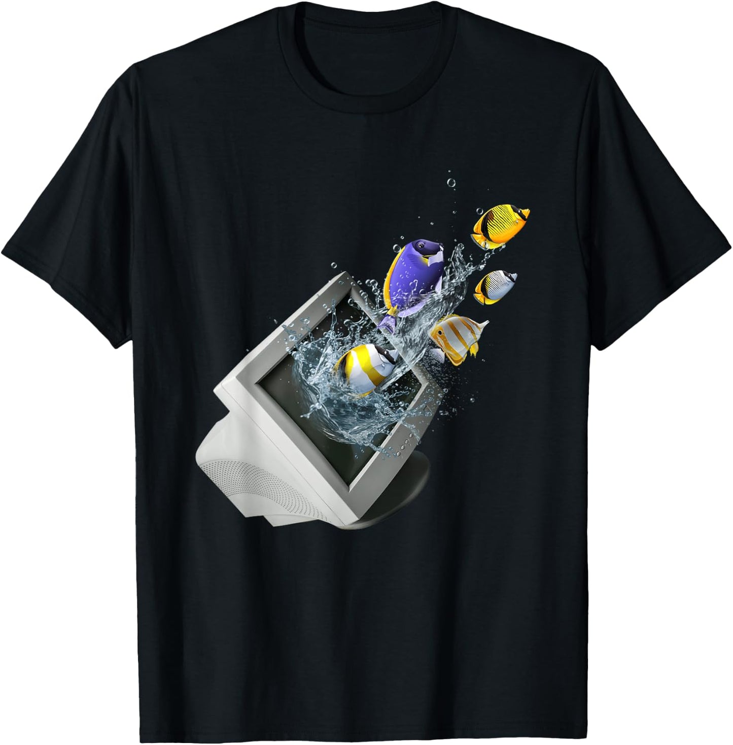 Frutiger Aero Aesthetic Tech Computer Aquarium Fishes T-Shirt - T-Shirt | Black