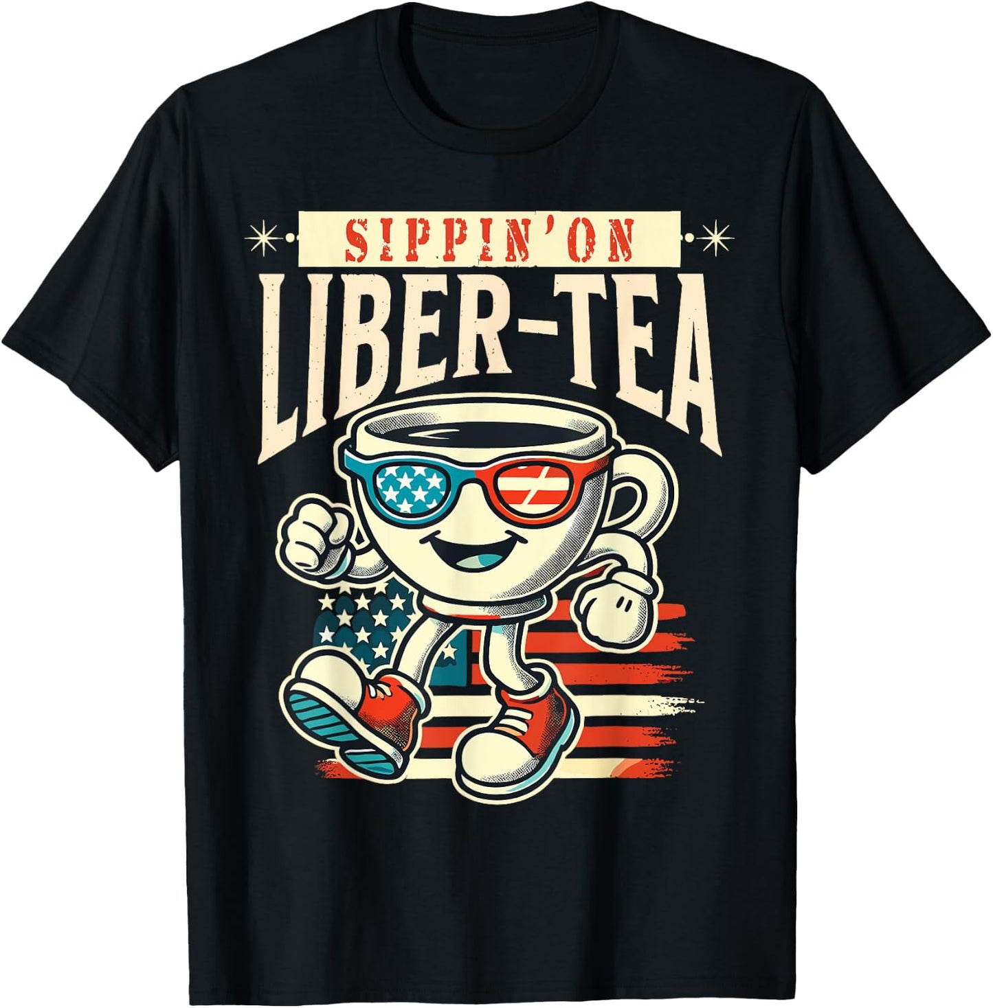 Sippin' On Liber-Tea Retro Vintage Design T-Shirt - T-Shirt | Black