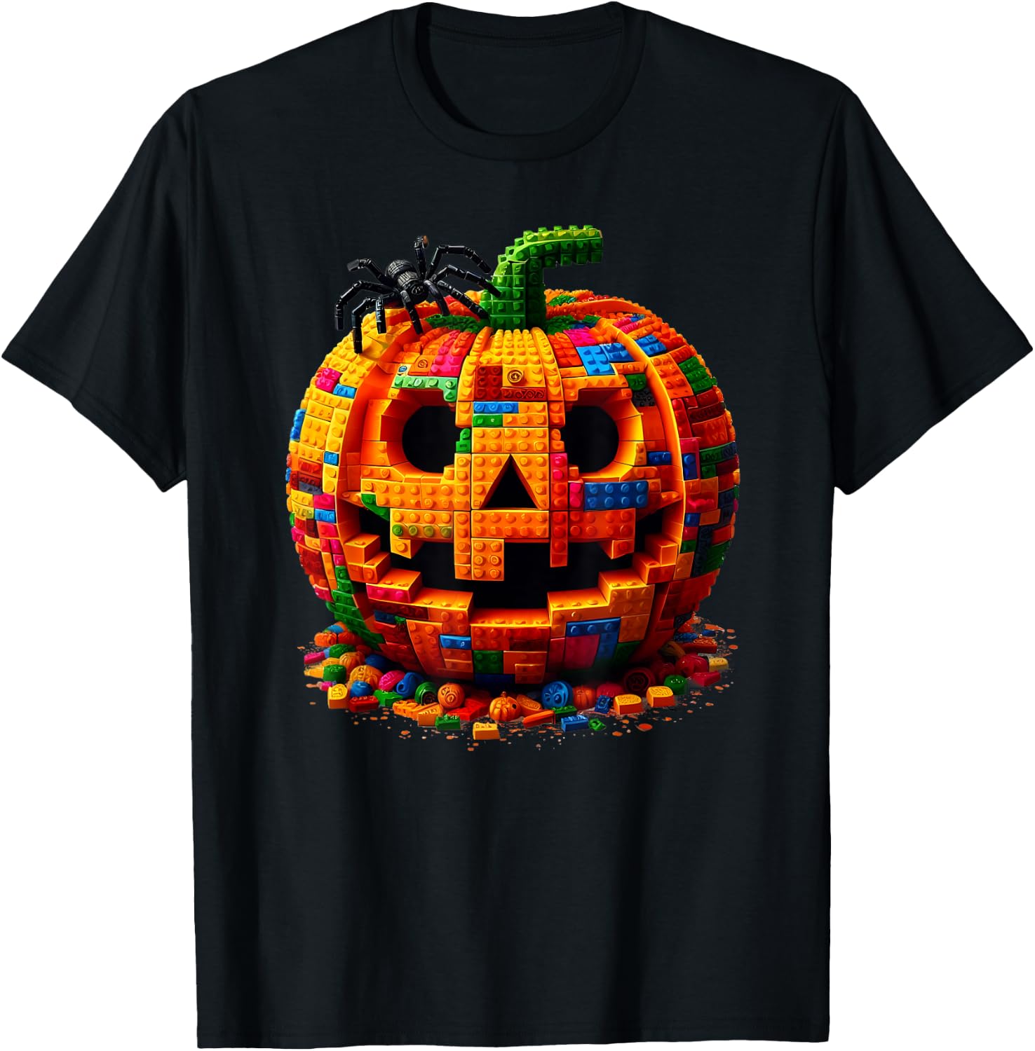 Halloween Master Builder Pumpkin Kids Building Blocks Bricks T-Shirt - T-Shirt | Black