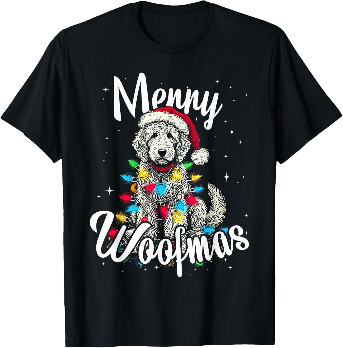 Labradoodle Golden Doodle Dog Merry Woofmas Christmas Lights T-Shirt - T-Shirt | Black