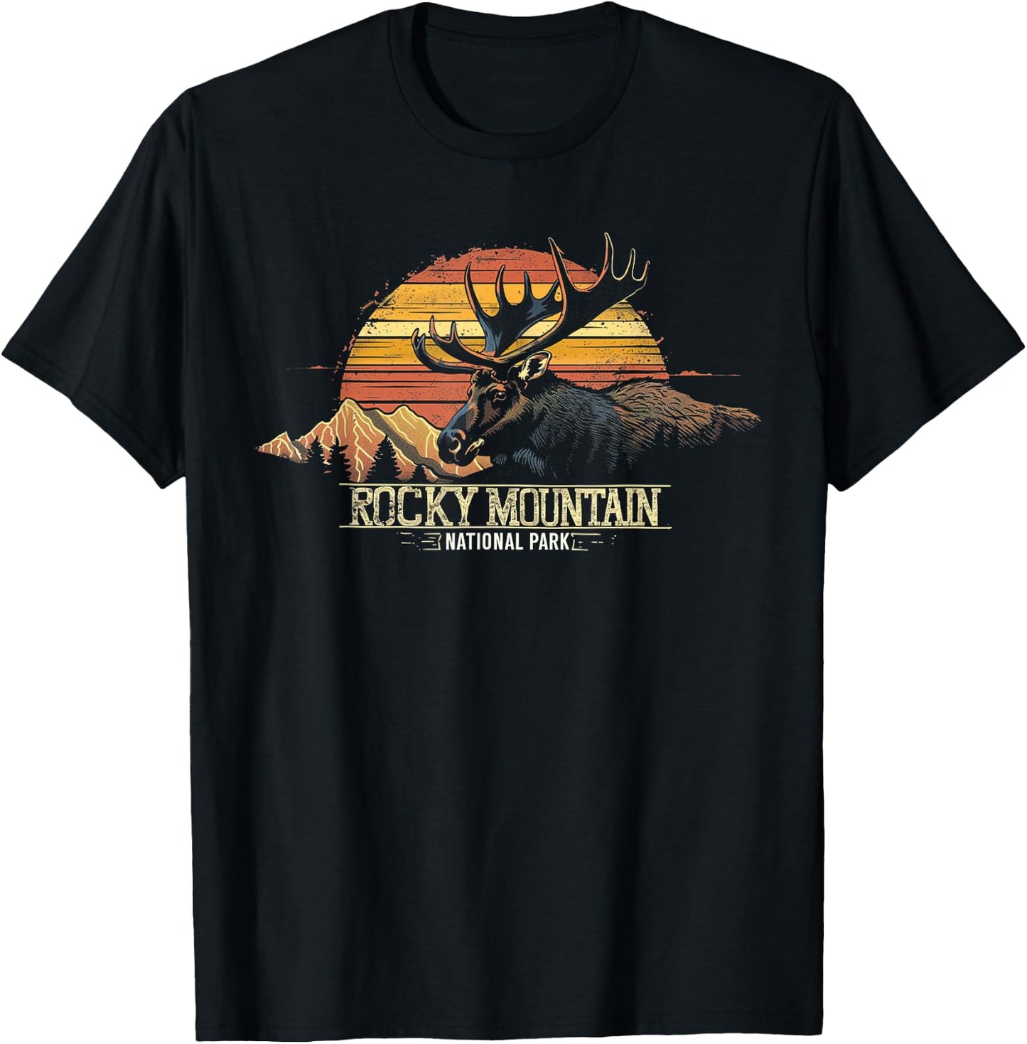 Rocky Mountain US National Park Vintage Men Women Kids Retro T-Shirt - T-Shirt | Black