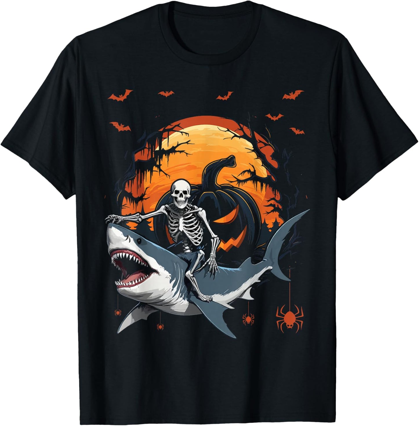 Halloween Skeleton Riding Shark Mummy Boys Kids Toddlers T-Shirt - T-Shirt | Black