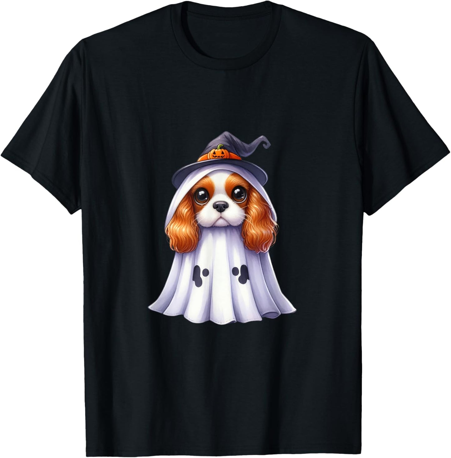 Cute Halloween Cavalier King Charles Spaniel dog as a ghost T-Shirt - T-Shirt | Black