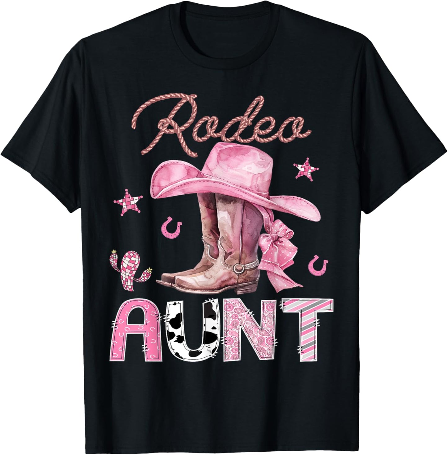 Rodeo Aunt Pink Boots Coquette CowGirl Birthday Party T-Shirt - T-Shirt | Black