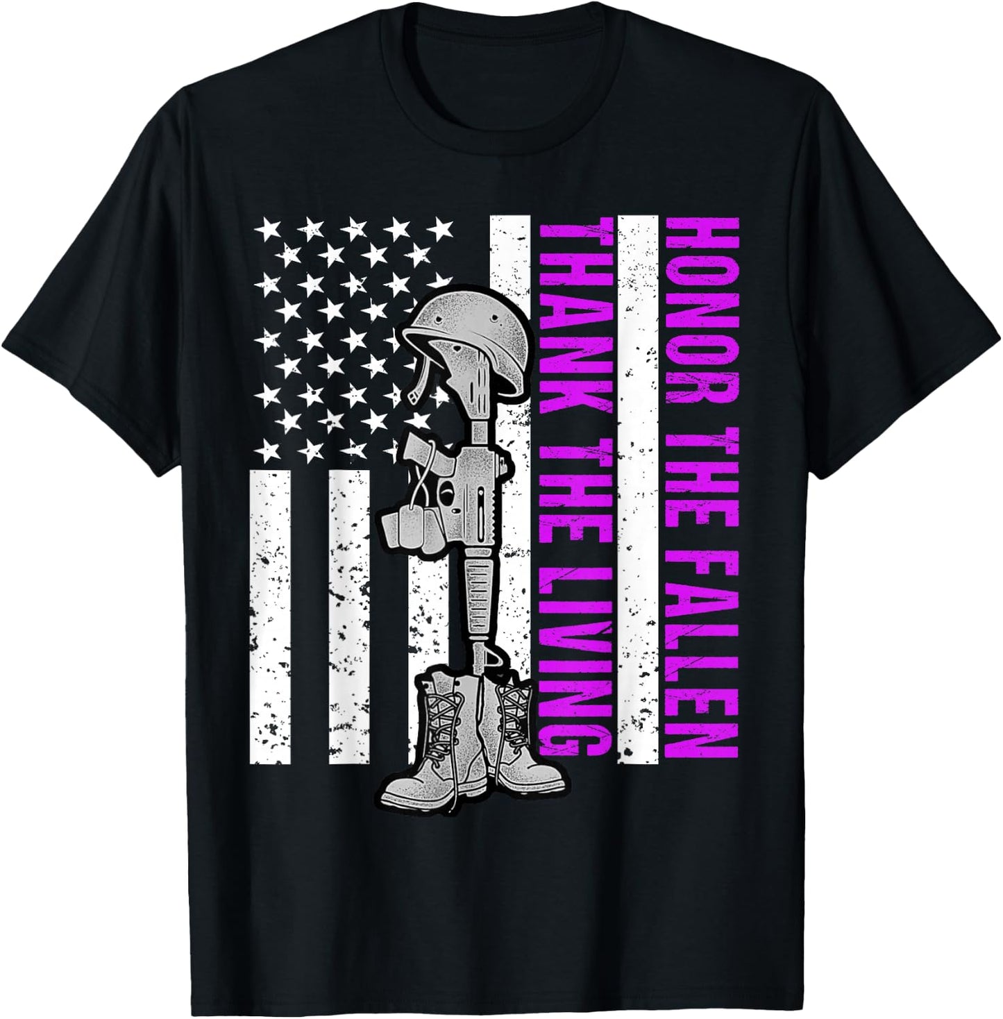 Purple Heart Day Military Honor The Fallen Thank The Living T-Shirt - T-Shirt | Black