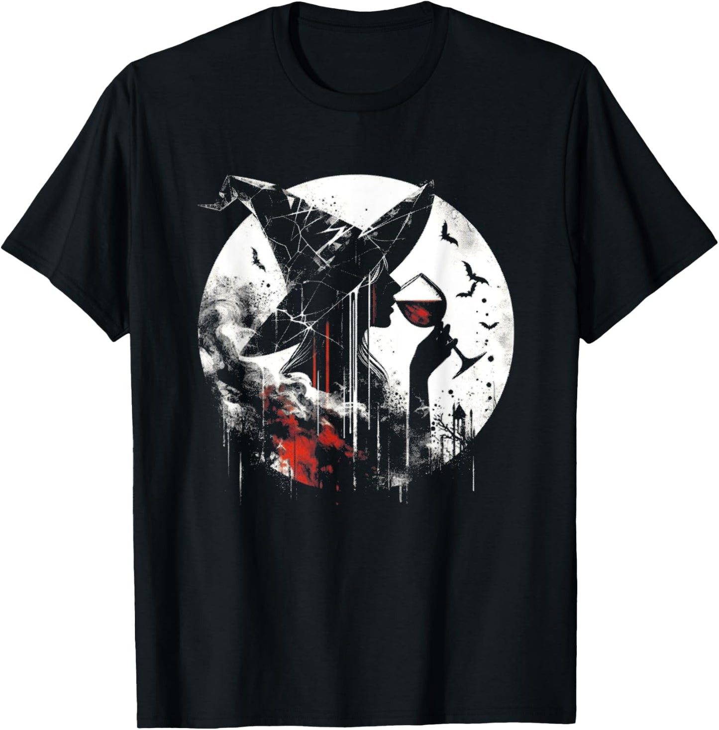 Wine Drinking Witch - Creepy Witch Halloween Wine Lover T-Shirt - T-Shirt | Black