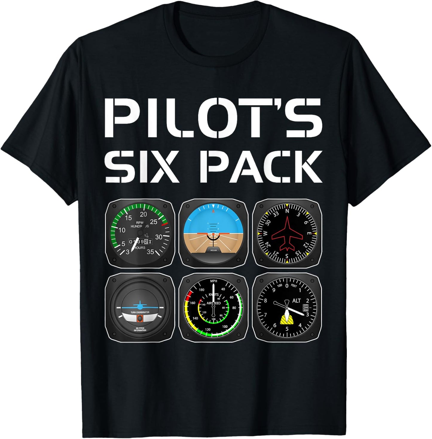 Pilot's Six Pack Funny Pilot Aviation Flying Student Teacher Women T-Shirt - T-Shirt | Black