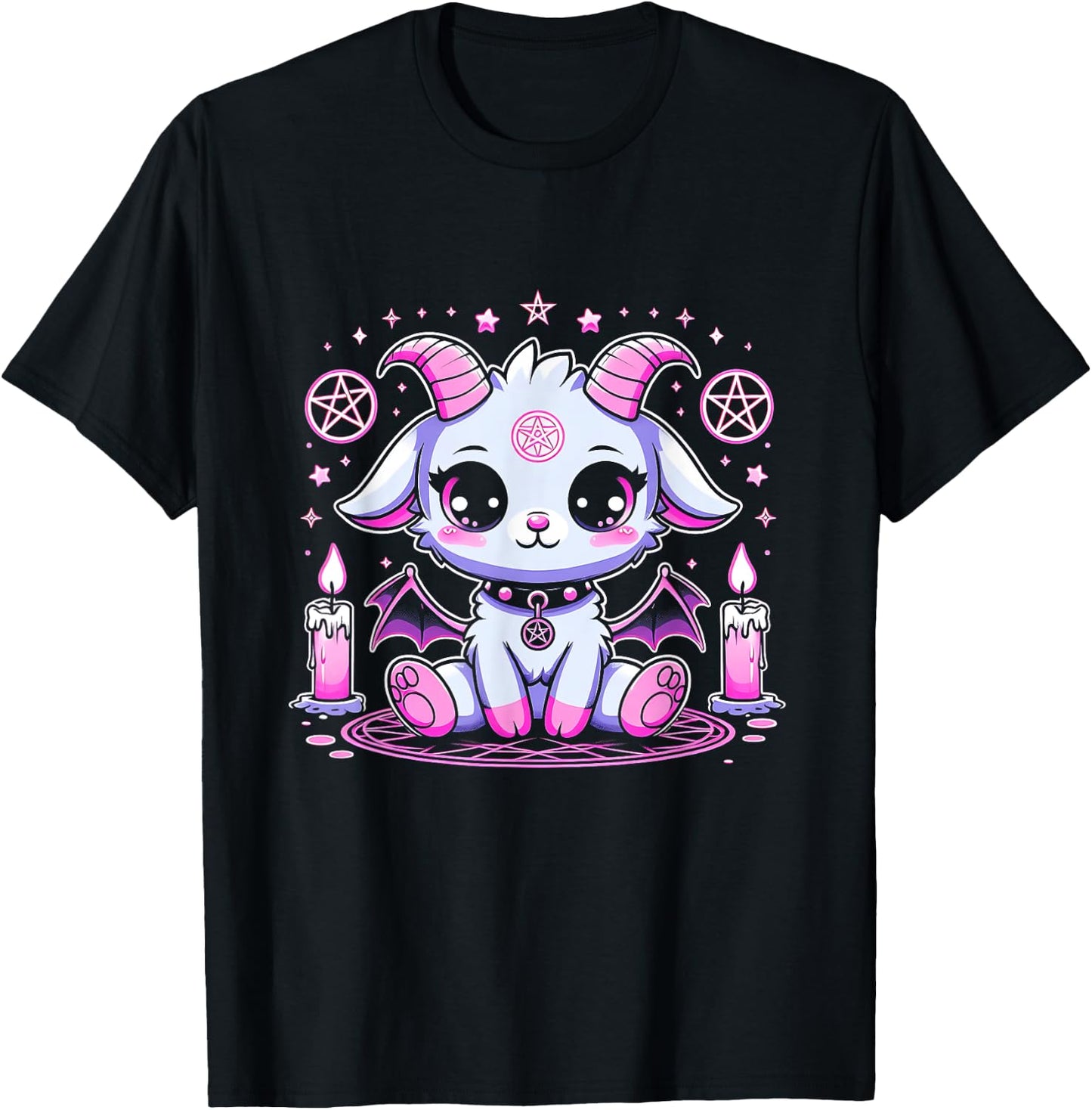 Kawaii Pastel Goth Cute Creepy Pentacle Baphomet Halloween T-Shirt - T-Shirt | Black