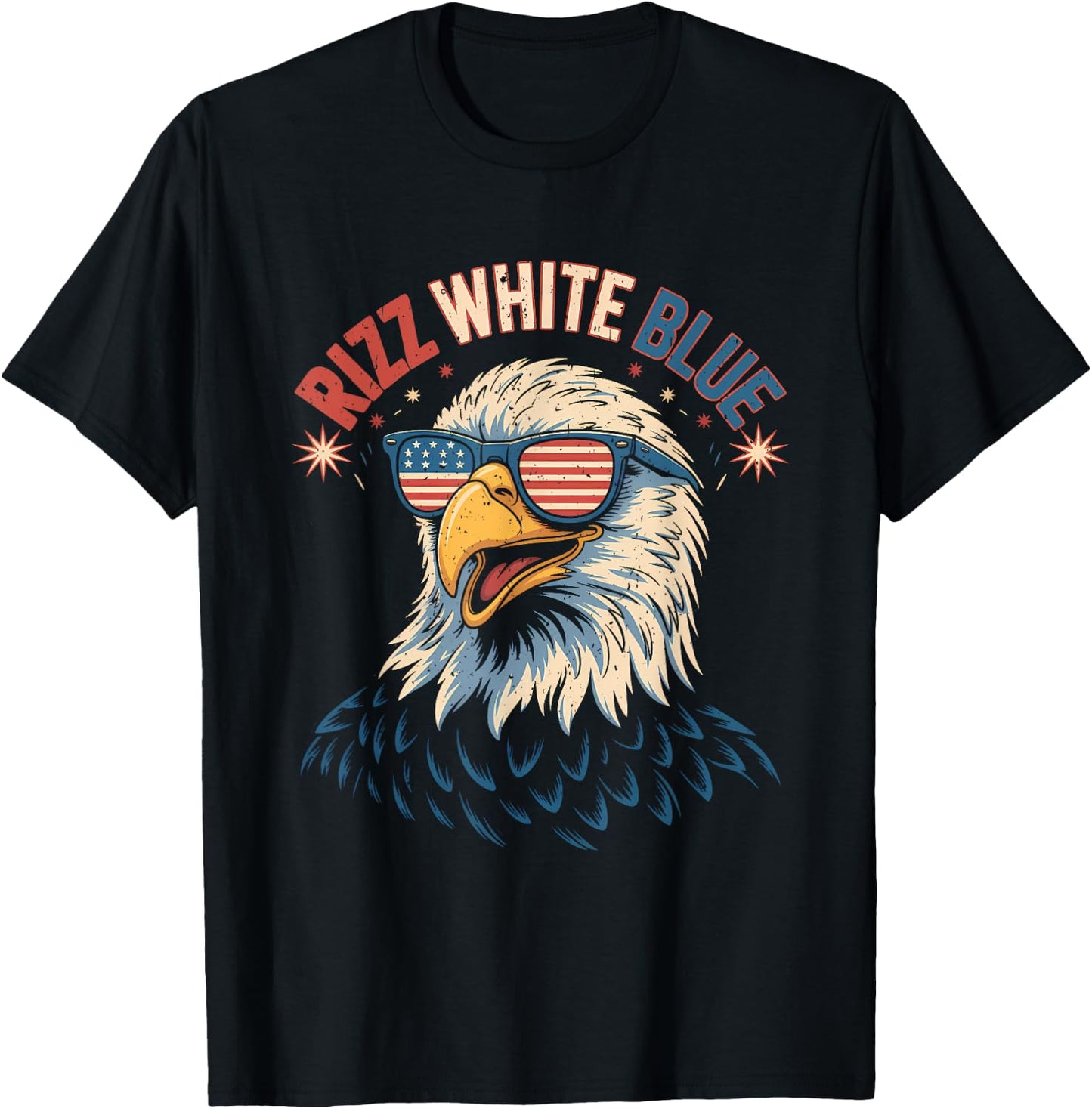 Rizz White Blue Patriotic Eagle 4th Of July Sunglasses USA T-Shirt - T-Shirt | Black