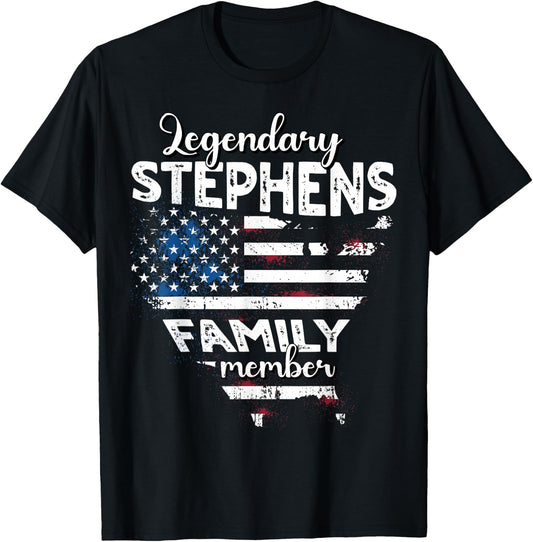 Surname Stephens US Flag Stephens Last Name Stephens T-Shirt - T-Shirt | Black