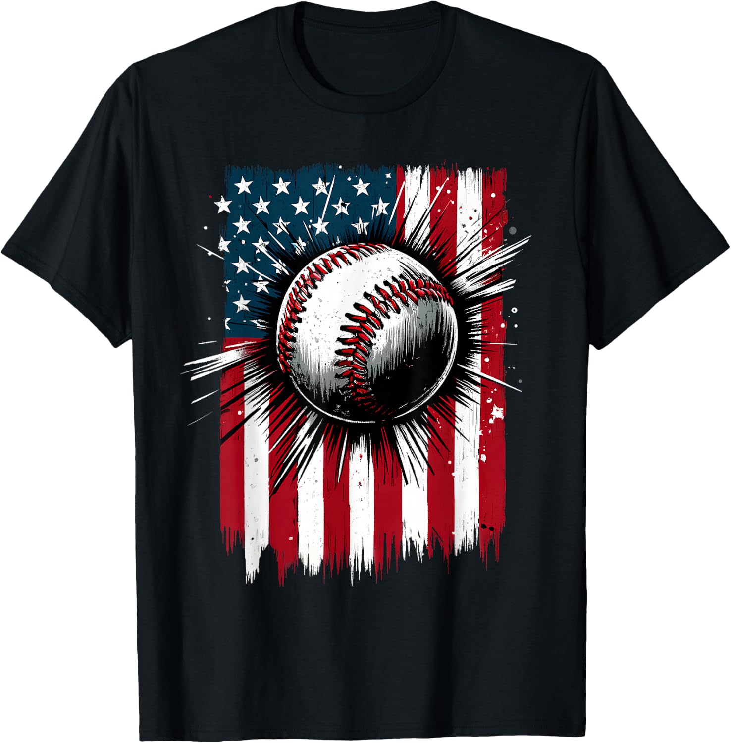 Patriotic Baseball 4th of July USA American Flag Men Boy Kid T-Shirt - T-Shirt | Black
