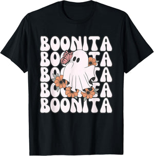 Boonita Halloween Ghost Floral Butterfly Boo Girls T-Shirt - T-Shirt | Black