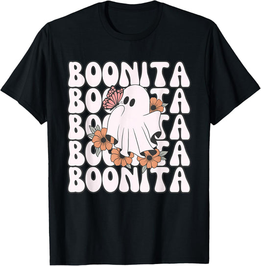 Boonita Halloween Ghost Floral Butterfly Boo Girls T-Shirt - T-Shirt | Black