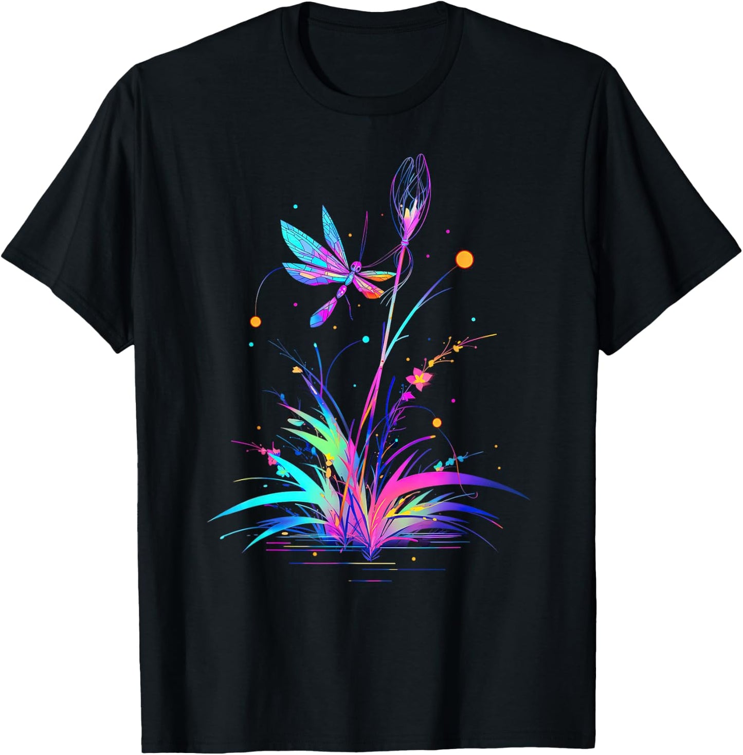 Dandelion Puff Ball with Dragonfly T-Shirt - T-Shirt | Black