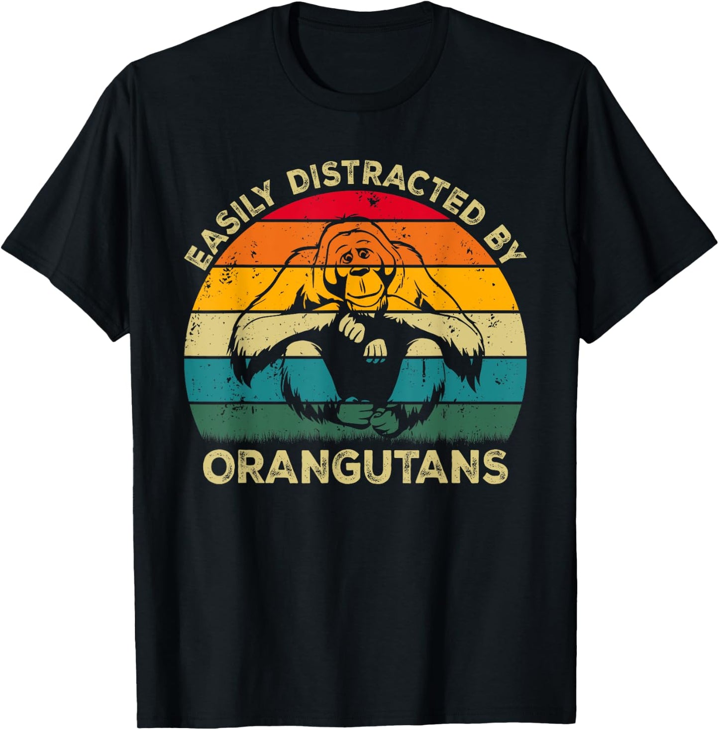 Easily Distracted By Orangutans, Funny Cute Orangutan Lovers T-Shirt - T-Shirt | Black