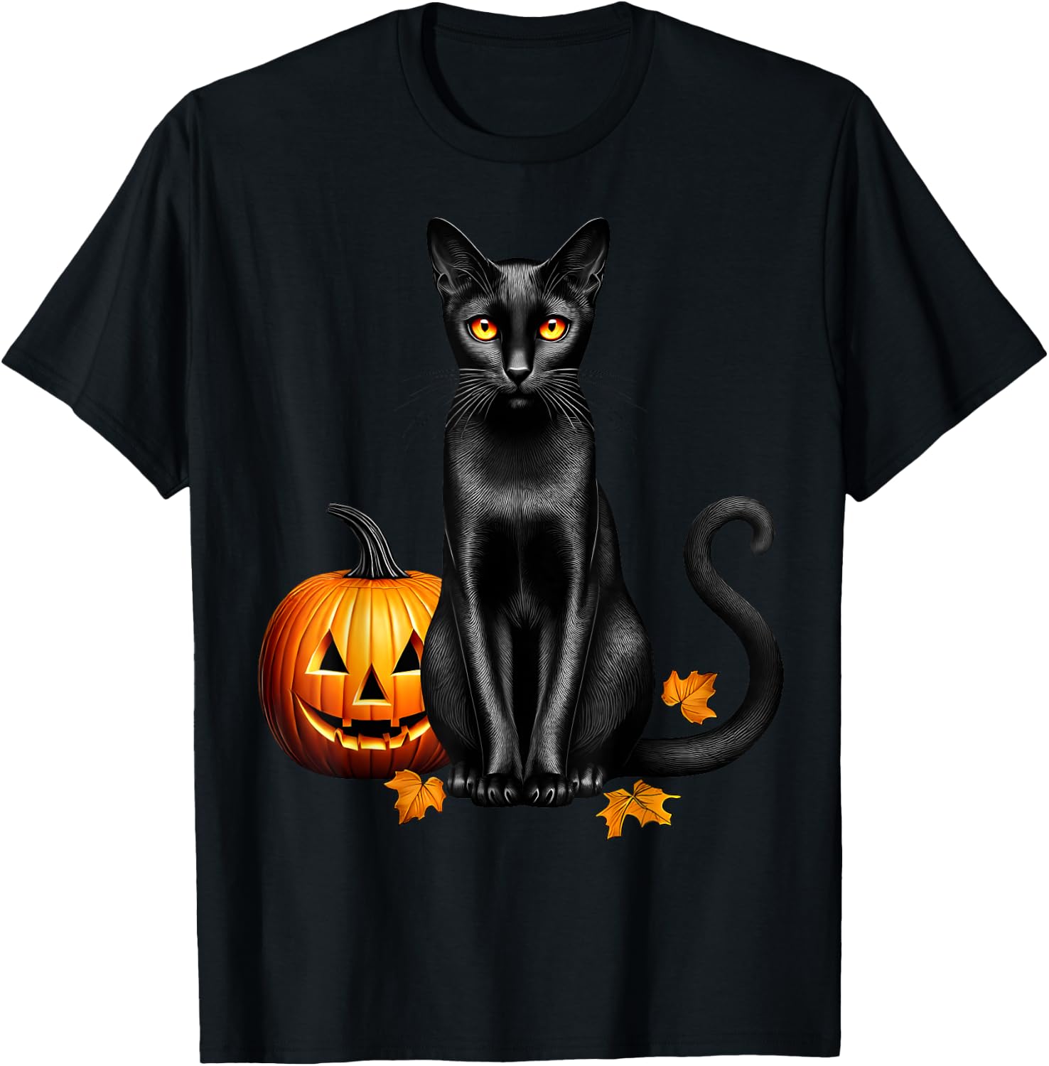 Retro Black Cat Pumpkin Halloween Cat Lovers Costume Fall Men Women Kids T-Shirt - T-Shirt | Black