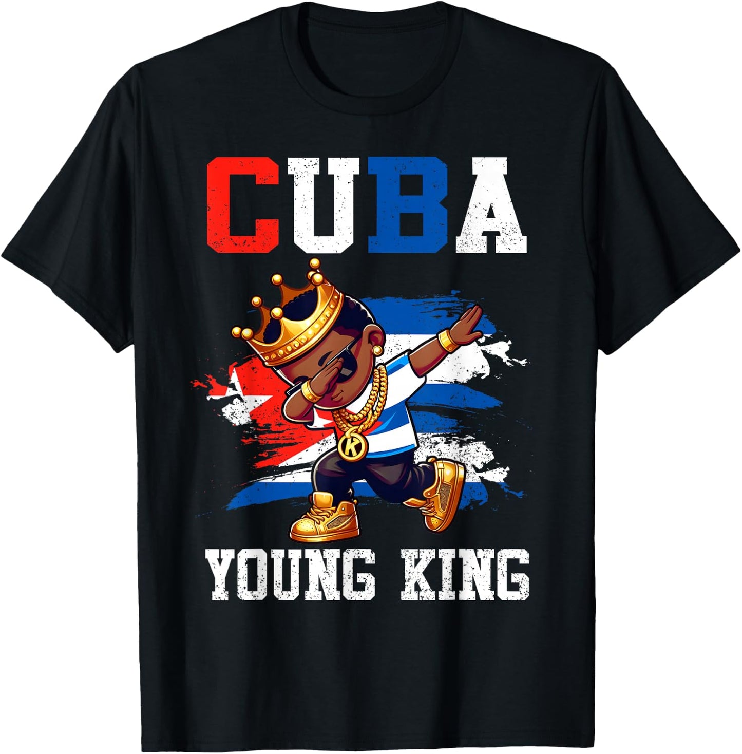 Cuba Young King Cuban Boy African Proud Cuban Flag T-Shirt - T-Shirt | Black