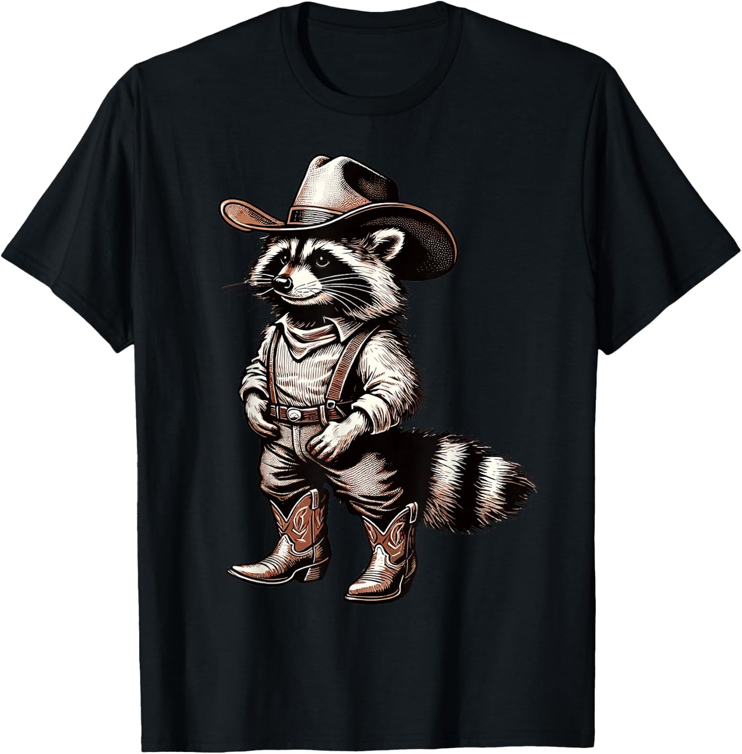 Funny Graphic Raccoon Cowboy Cowgirl Country Western Rodeo T-Shirt - T-Shirt | Black