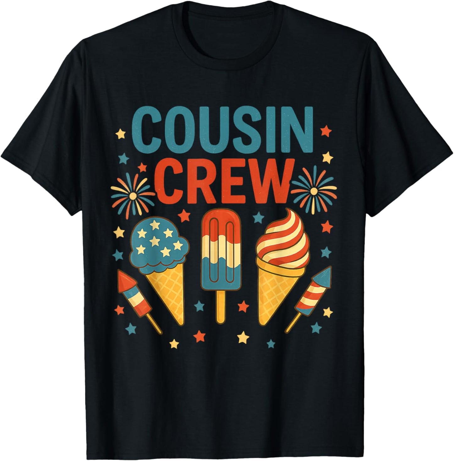 Cute Cousin Crew Ice Cream Patriotic Fourth July Family T-Shirt - T-Shirt | Black