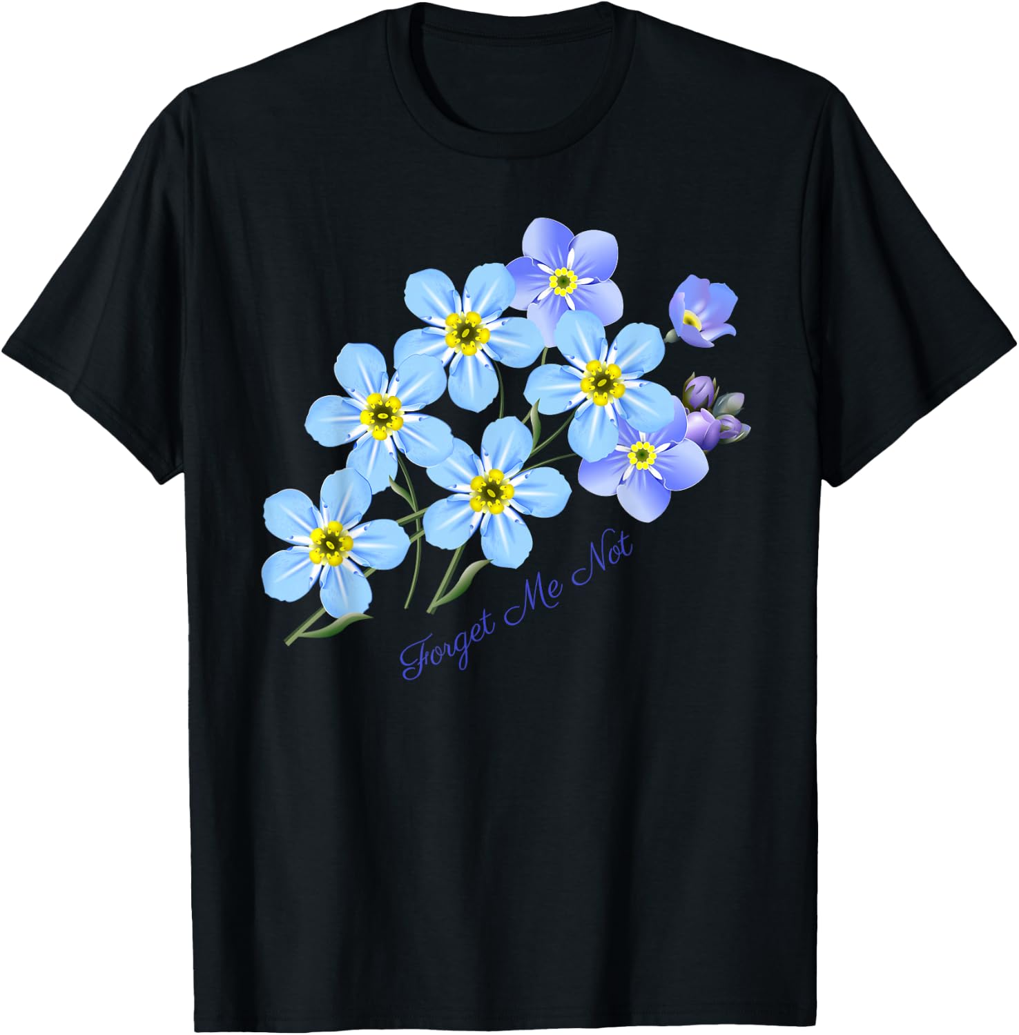 Forget-Me-Not Botanical Flower T-Shirt - T-Shirt | Black