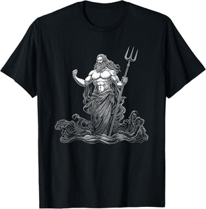 Poseidon Greek Mythology Design T-Shirt - T-Shirt | Black