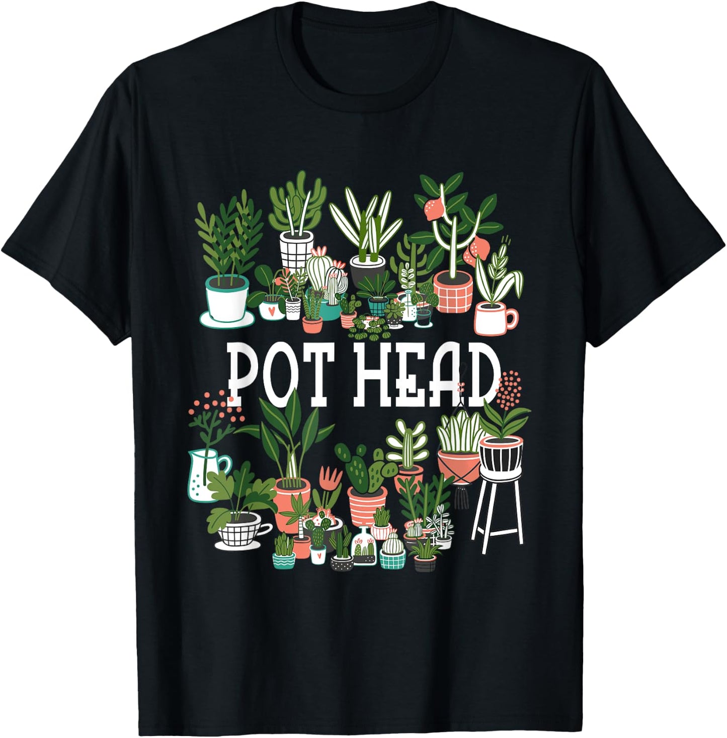 Funny Pot Plant Head Gardening Gardener Graphic Women Men T-Shirt - T-Shirt | Black